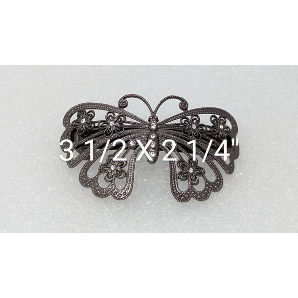 Vintage Butterfly Hair Clip Barrette With Rhinestones 3 1/2" X 2 1/4" - Picture 2 of 3
